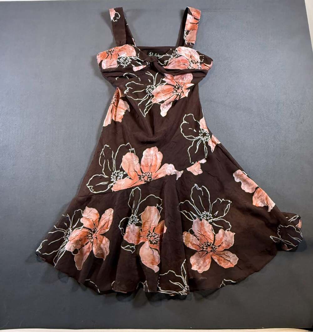 S.L. Fashions Midi Dress Size 12P Brown Floral Sleeveless Fairy Y2K